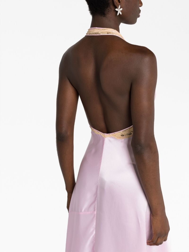 Pink Flora Lace Trim Silk Slip Dress