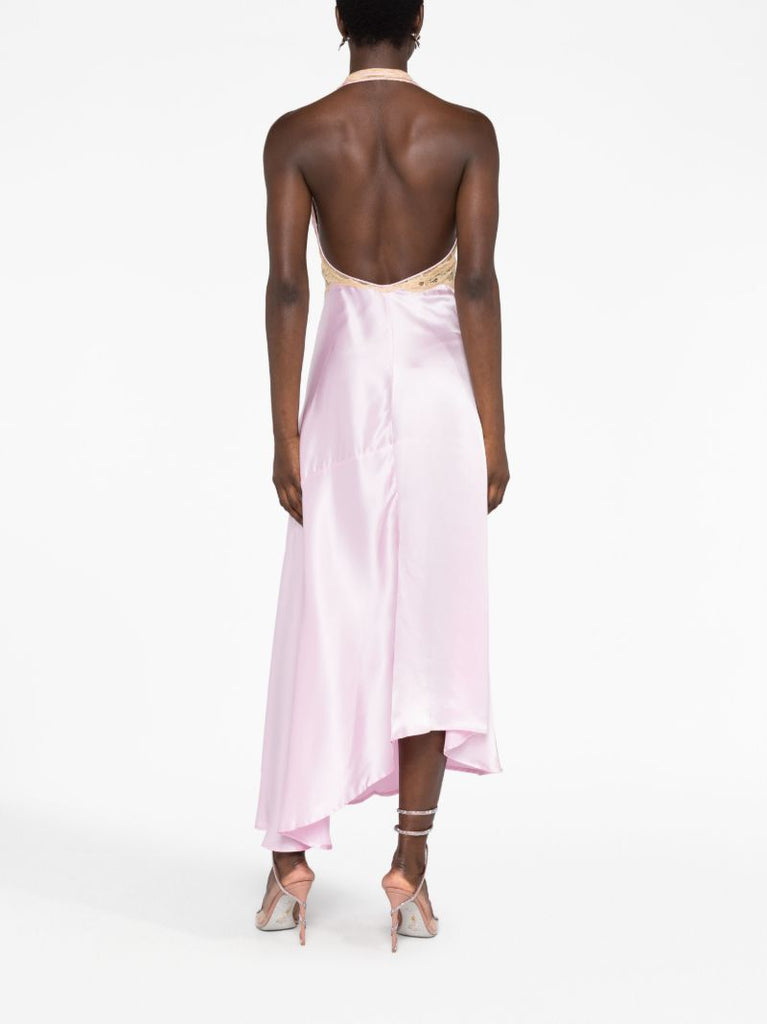 Pink Flora Lace Trim Silk Slip Dress