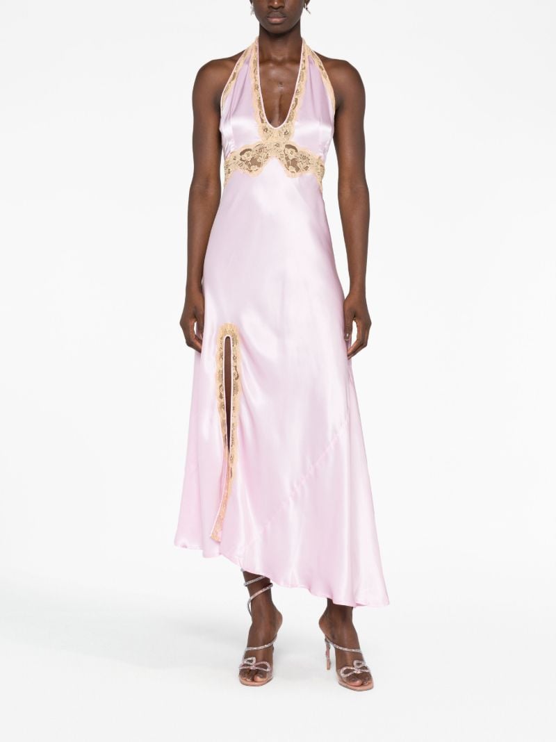 Pink Flora Lace Trim Silk Slip Dress