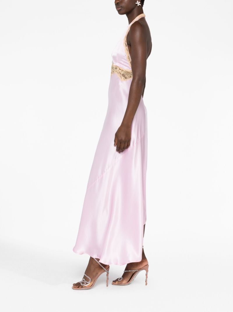 Pink Flora Lace Trim Silk Slip Dress