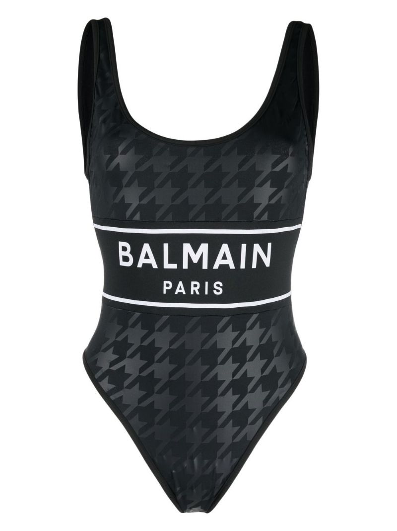 Black Houndstooth Print Swimsuit