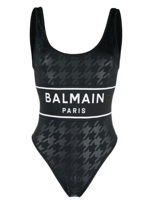 Black Houndstooth Print Swimsuit