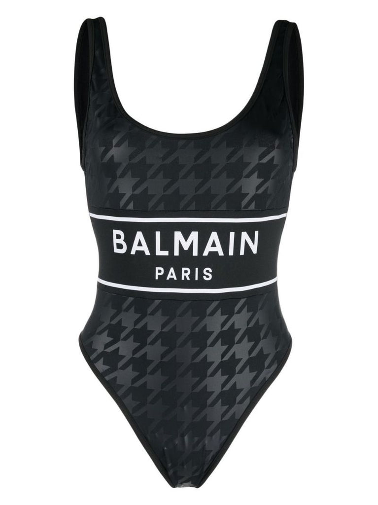 Black Houndstooth Print Swimsuit