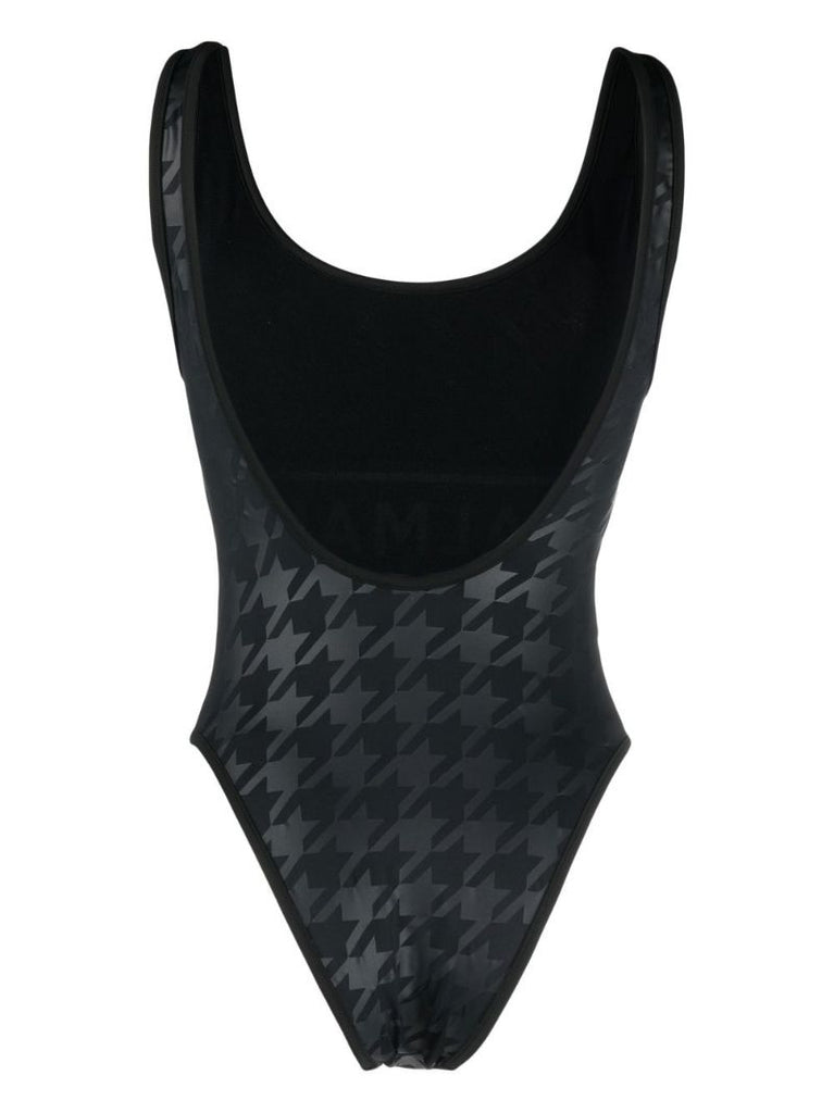 Black Houndstooth Print Swimsuit