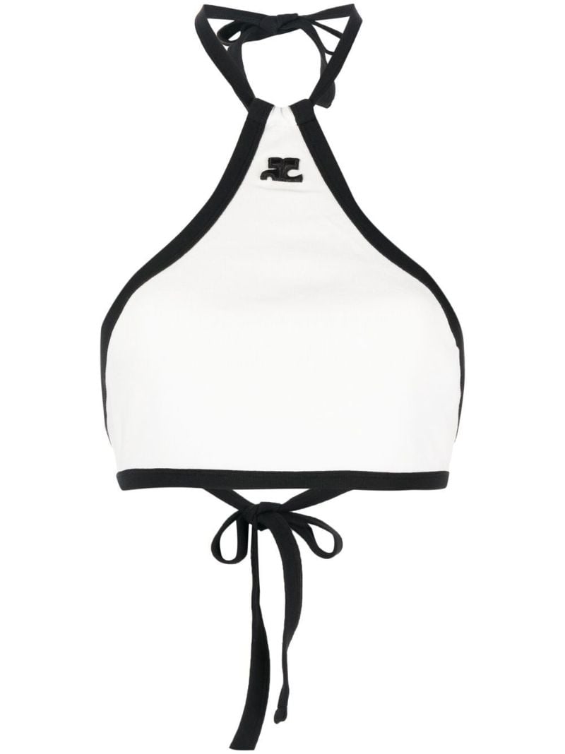 White Logo Embroidered Halterneck Crop Top
