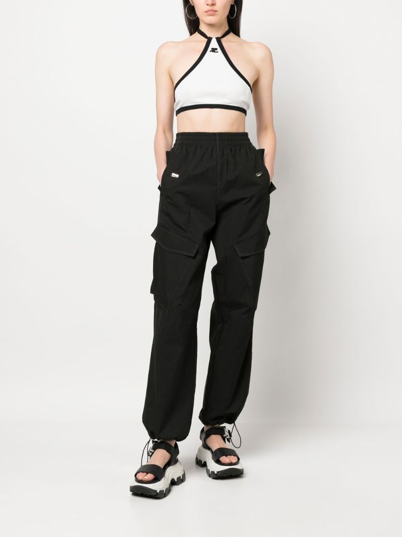 White Logo Embroidered Halterneck Crop Top
