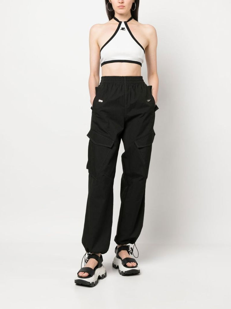 White Logo Embroidered Halterneck Crop Top