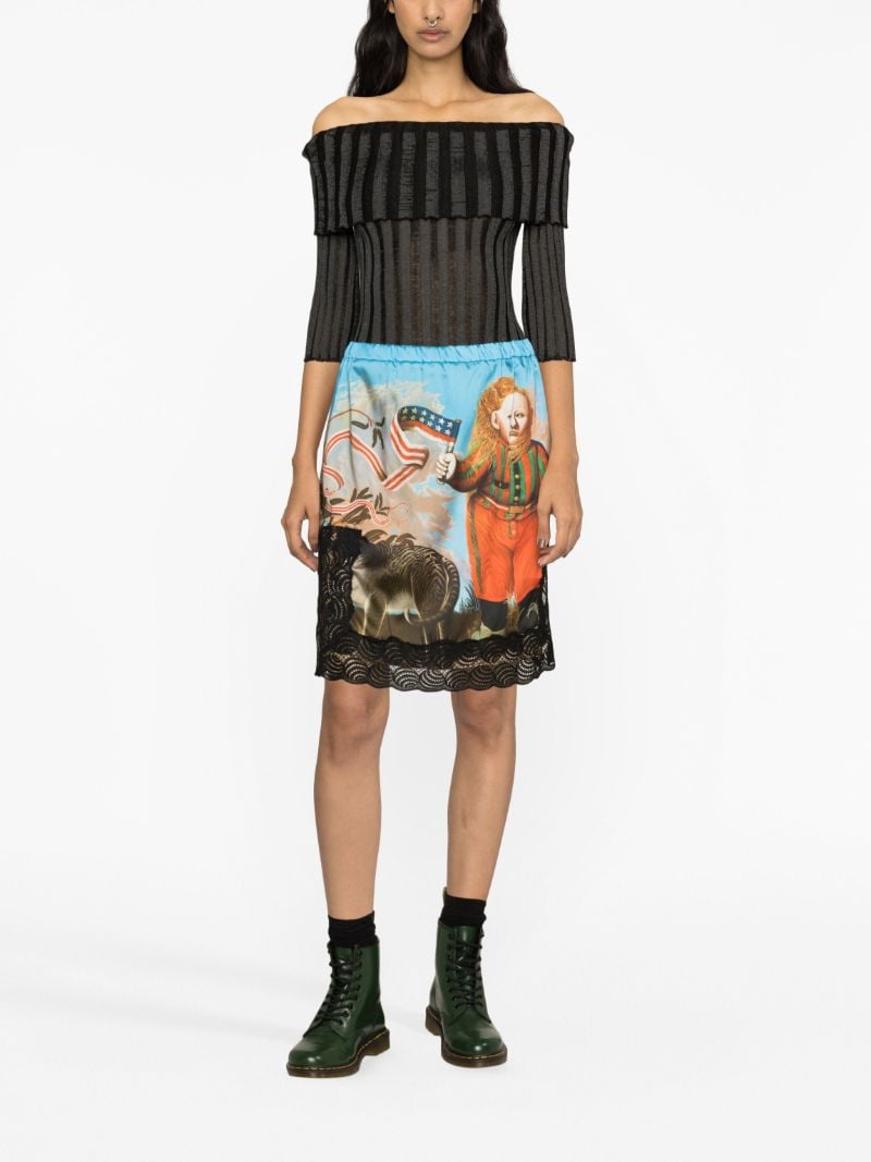 Blue Graphic Print Slip Knee-length Skirt