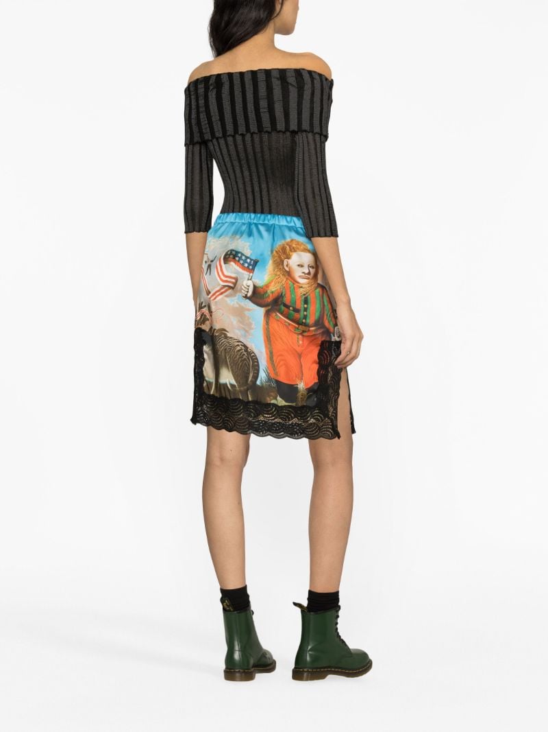 Blue Graphic Print Slip Knee-length Skirt