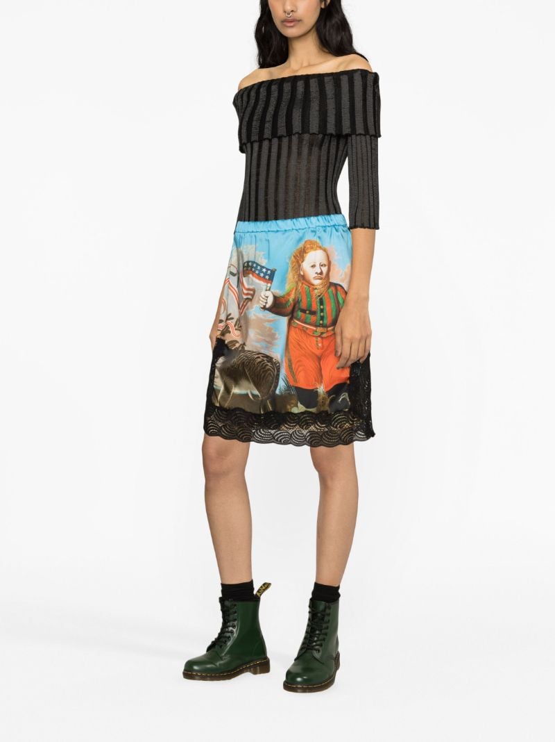 Blue Graphic Print Slip Knee-length Skirt