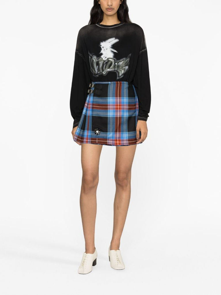 Blue and Red Tartan Print Mini Kilt
