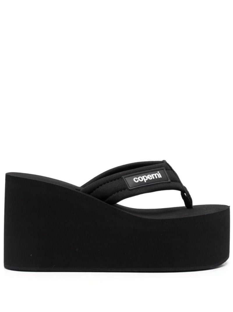 Black Logo-patch Wedge Sandals
