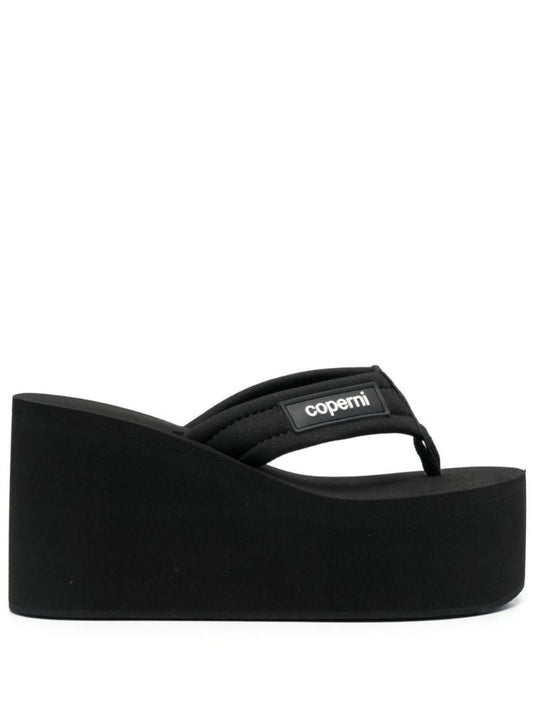 Black Logo-patch Wedge Sandals
