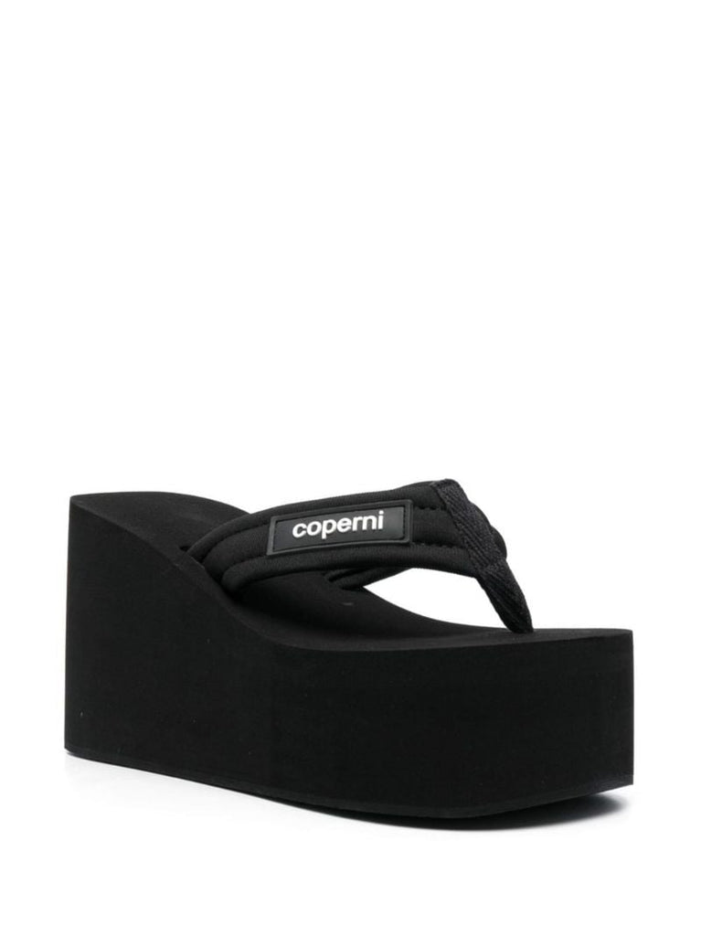 Black Logo-patch Wedge Sandals