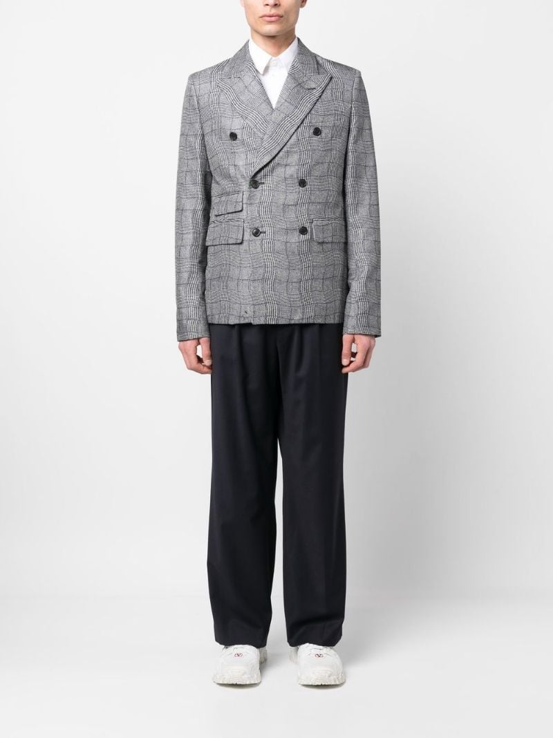 Grey Wavy Check Double-breasted Blazer