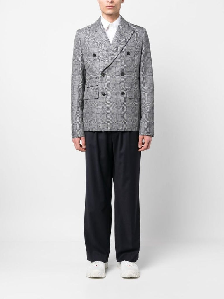 Grey Wavy Check Double-breasted Blazer