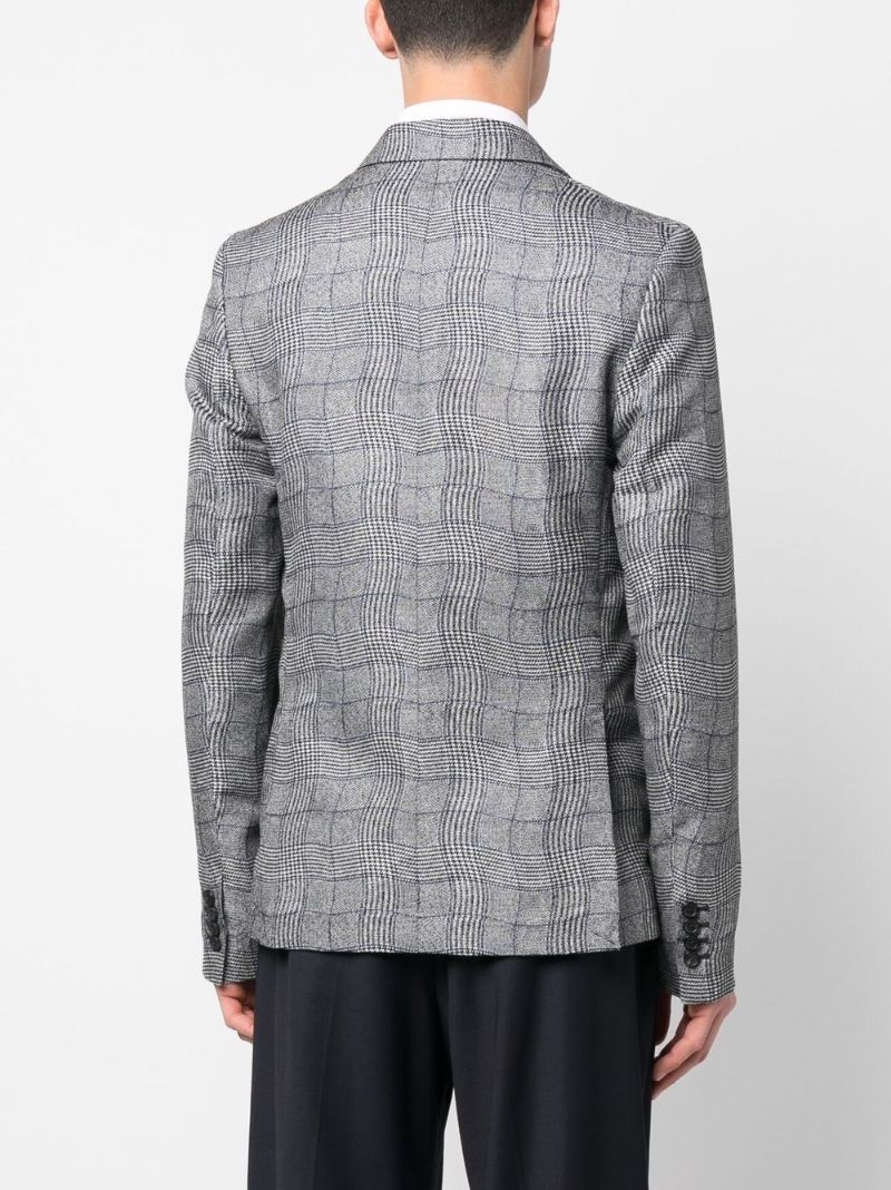 Grey Wavy Check Double-breasted Blazer
