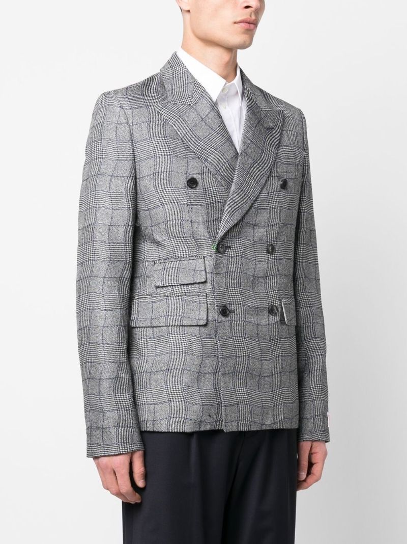 Grey Wavy Check Double-breasted Blazer