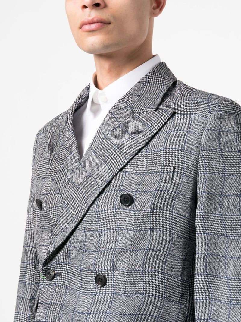 Grey Wavy Check Double-breasted Blazer