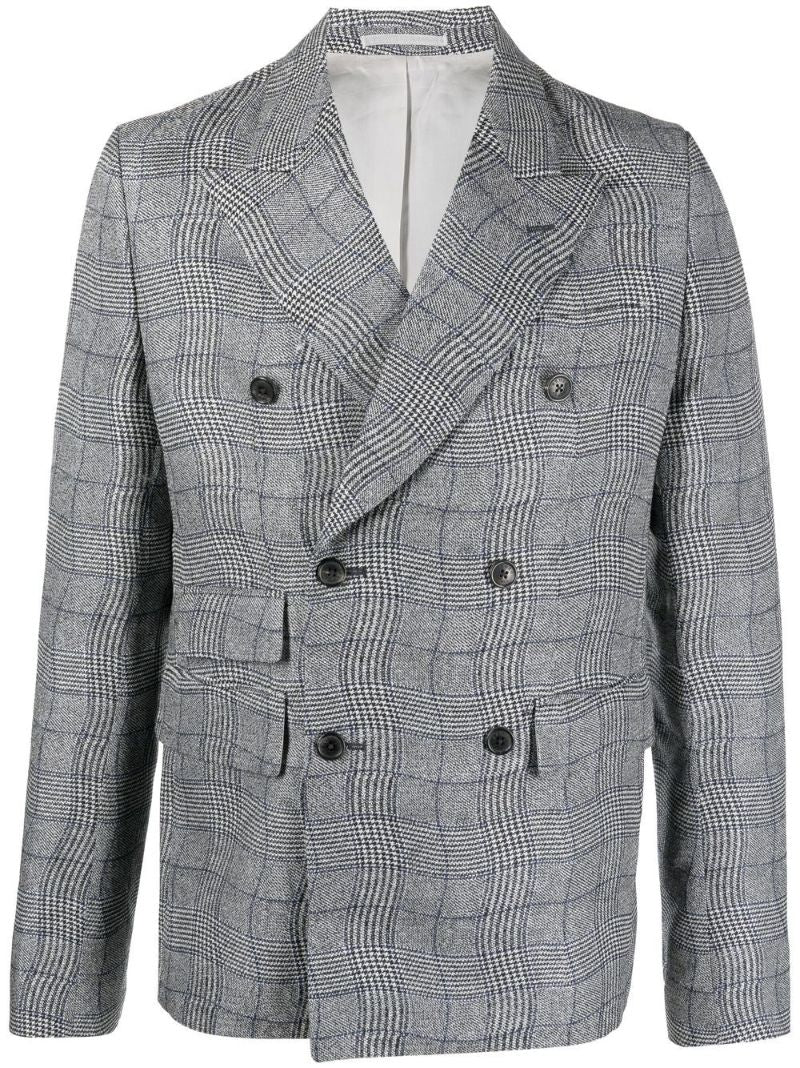 Grey Wavy Check Double-breasted Blazer