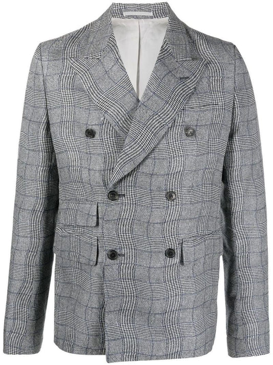 Grey Wavy Check Double-breasted Blazer