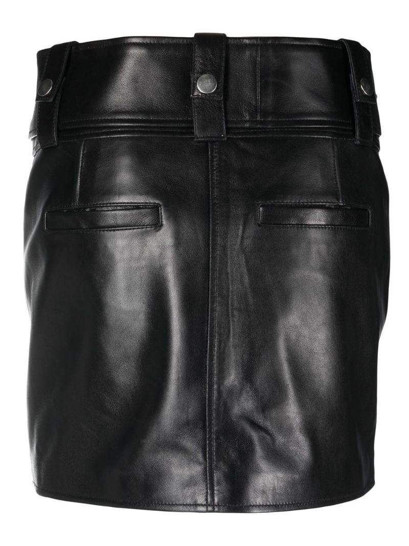 Black Biker Belted Leather Mini Skirt