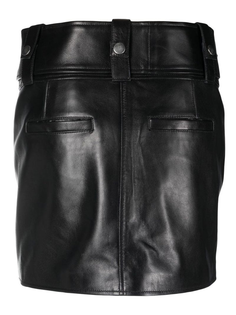 Black Biker Belted Leather Mini Skirt