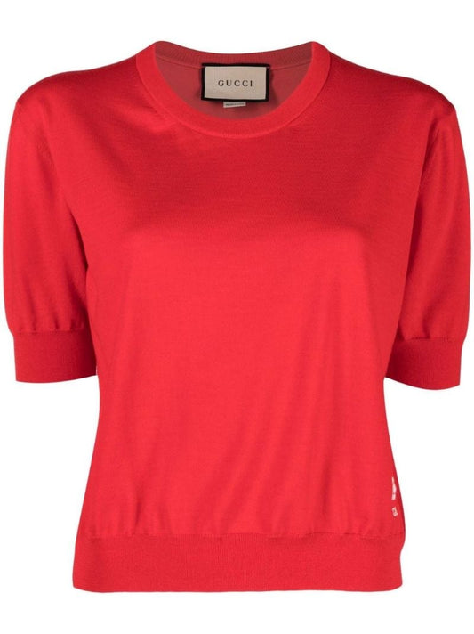 Red Horsebit-embroidered Knit Top