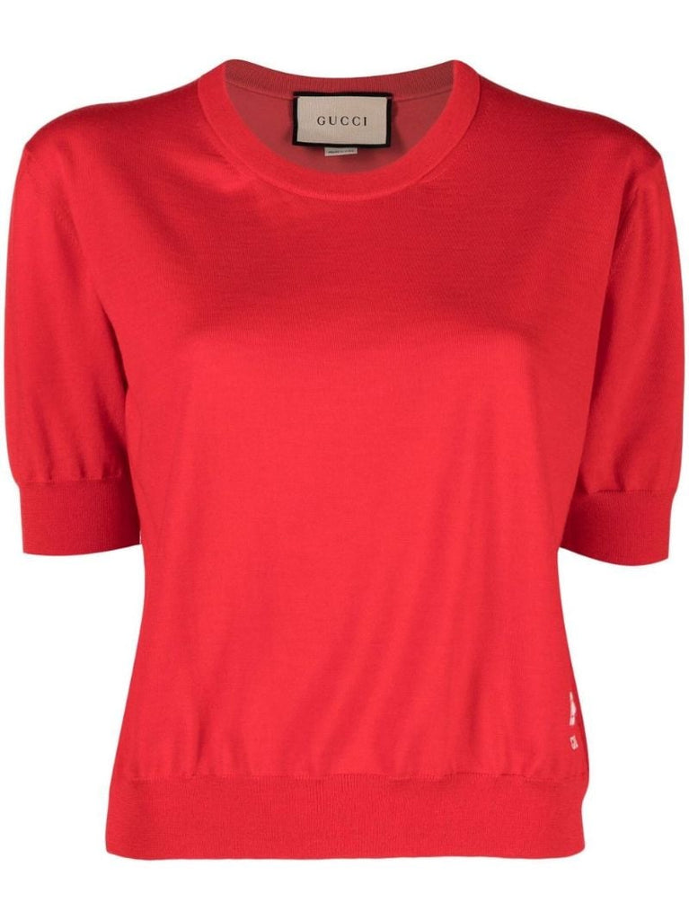 Red Horsebit-embroidered Knit Top