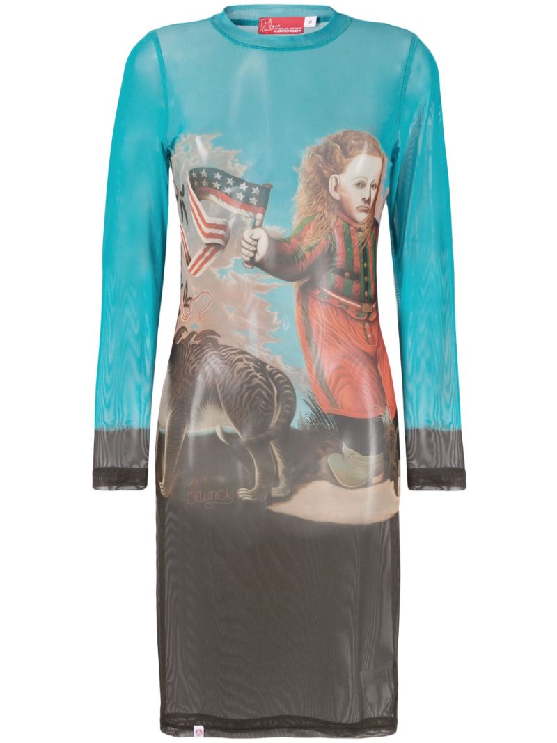 Blue Powermesh Midi Dress
