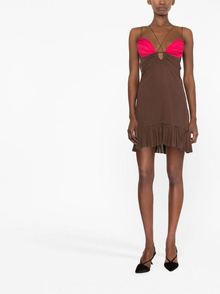 Brown Front Keyhole Mini Dress