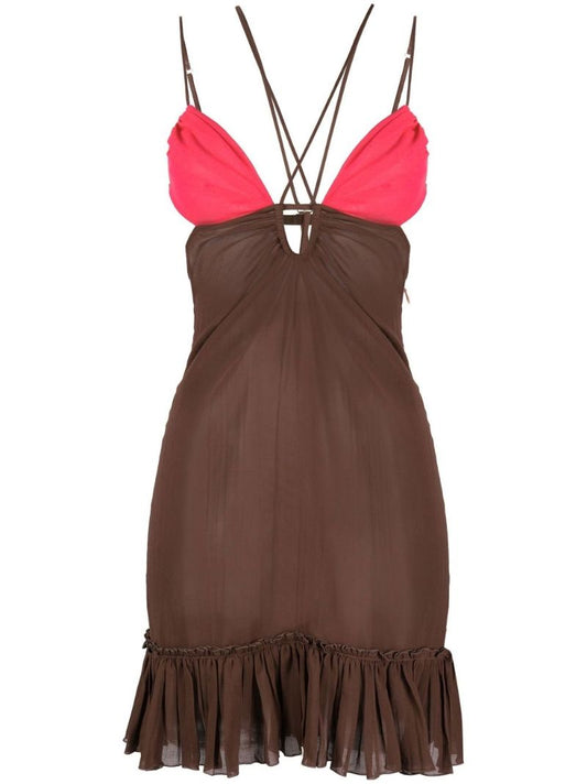 Brown Front Keyhole Mini Dress