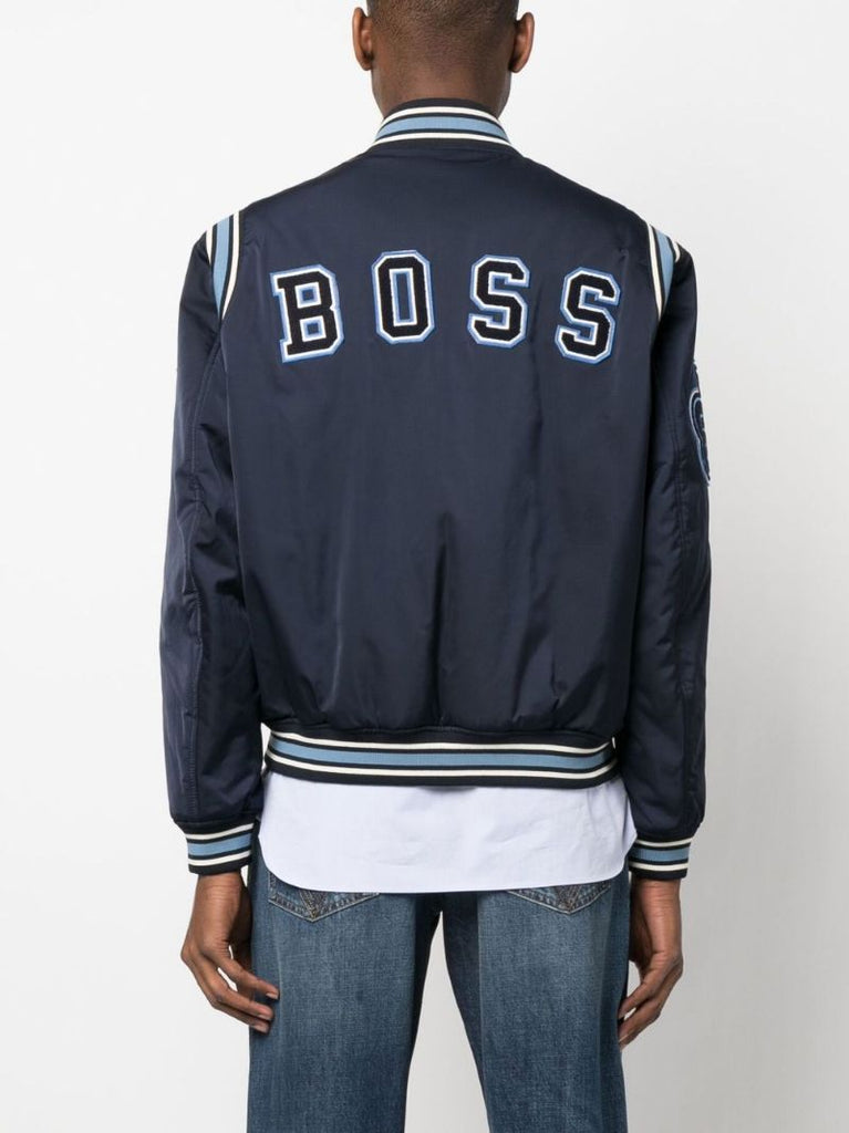 Dark Blue Logo Patch Bomber Jacket