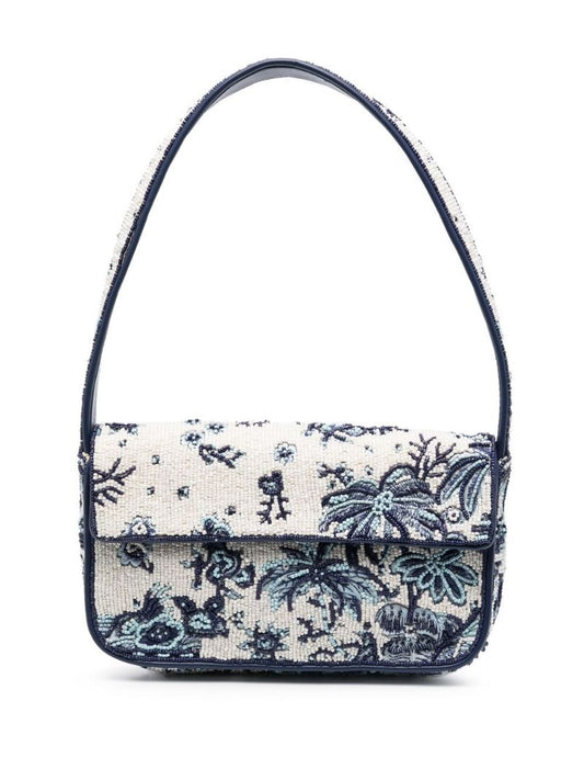 Blue Tommy Embroidered Beaded Shoulder Bag