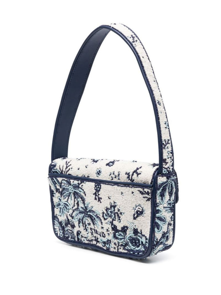 Blue Tommy Embroidered Beaded Shoulder Bag