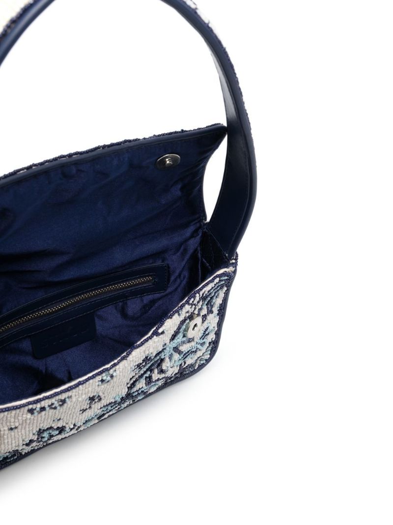 Blue Tommy Embroidered Beaded Shoulder Bag