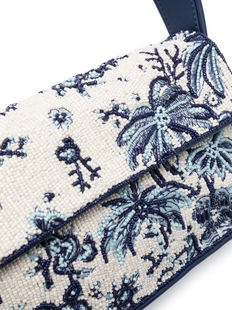 Blue Tommy Embroidered Beaded Shoulder Bag