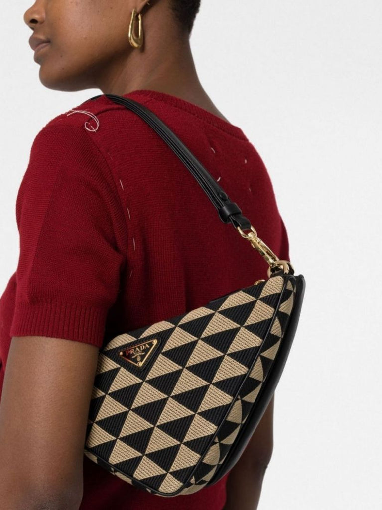Black Triangle Logo Jacquard Shoulder Bag