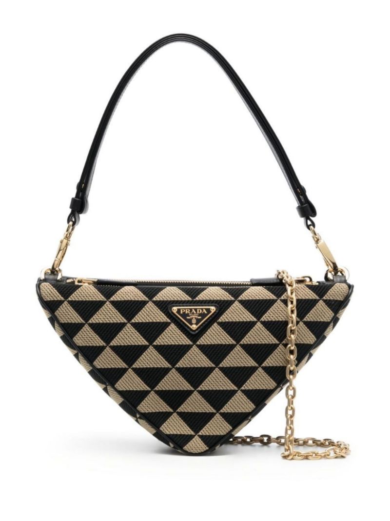 Black Triangle Logo Jacquard Shoulder Bag