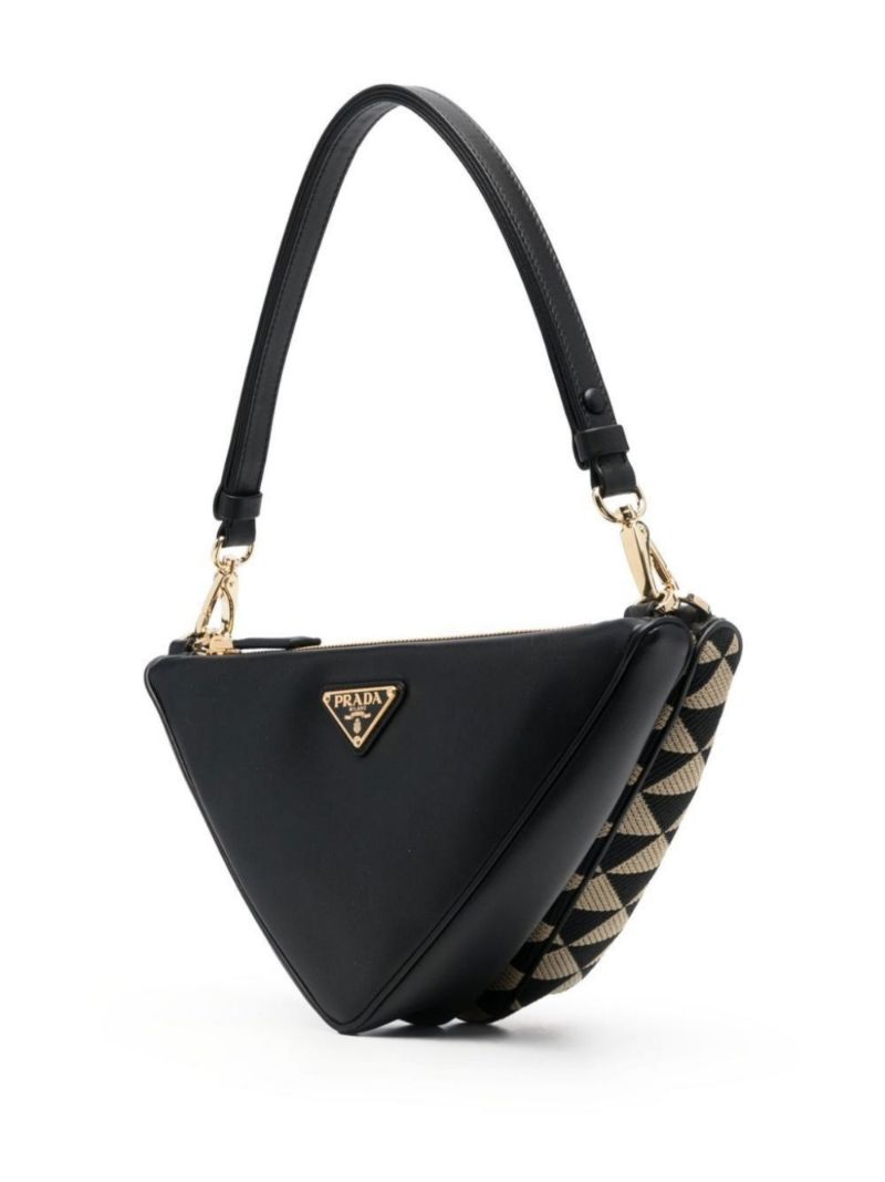 Black Triangle Logo Jacquard Shoulder Bag