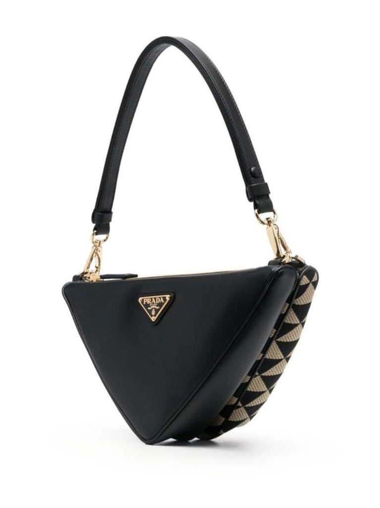 Black Triangle Logo Jacquard Shoulder Bag