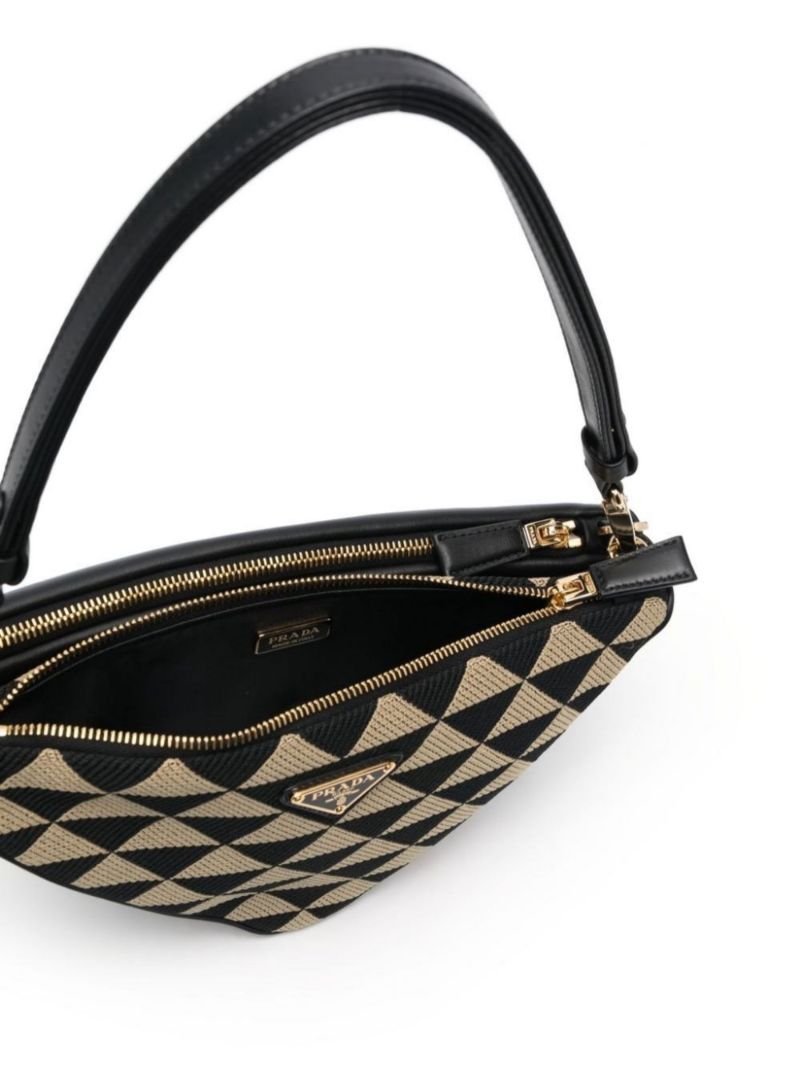 Black Triangle Logo Jacquard Shoulder Bag