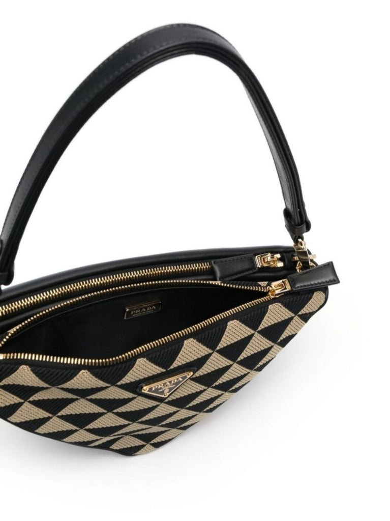 Black Triangle Logo Jacquard Shoulder Bag