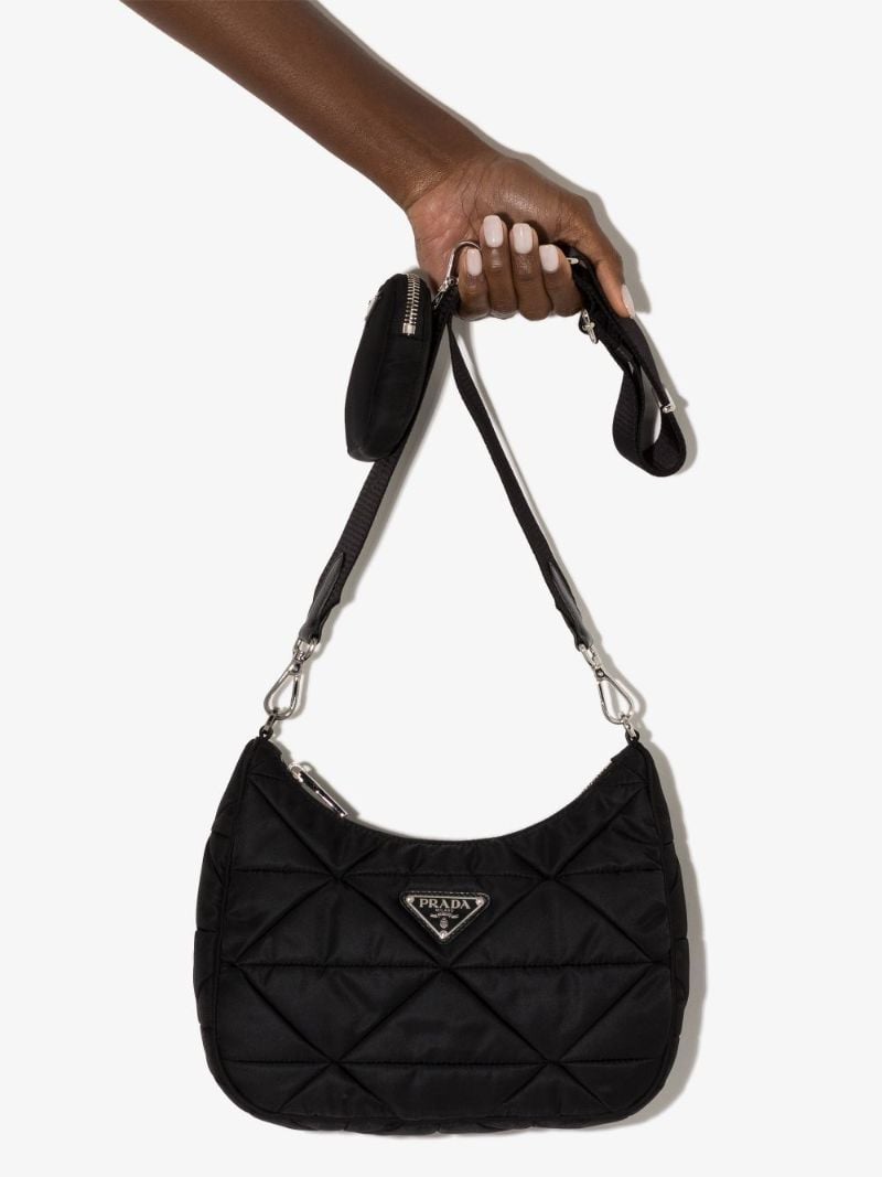 Black Re-nylon Quilted Cross Body Bag