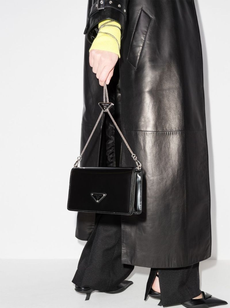Black Spazzolato Logo Leather Cross Body Bag