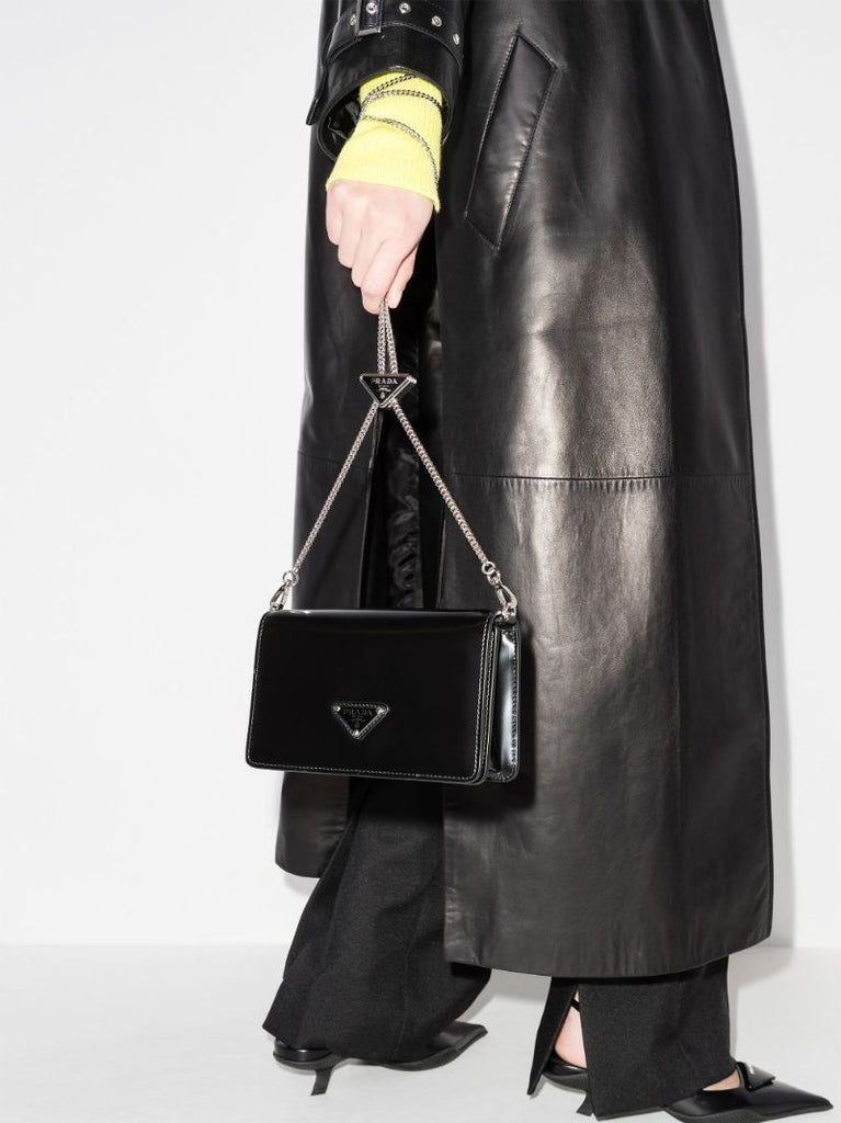 Black Spazzolato Logo Leather Cross Body Bag