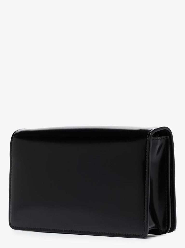 Black Spazzolato Logo Leather Cross Body Bag