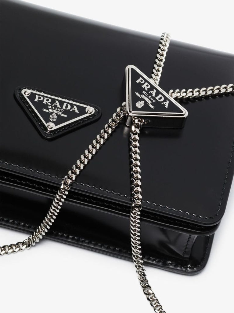 Black Spazzolato Logo Leather Cross Body Bag