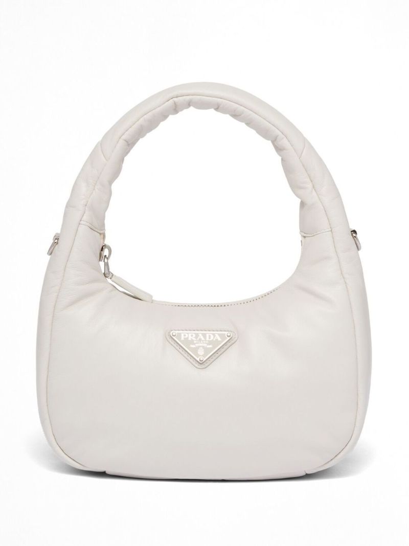 White Leather Padded Top Handle Bag