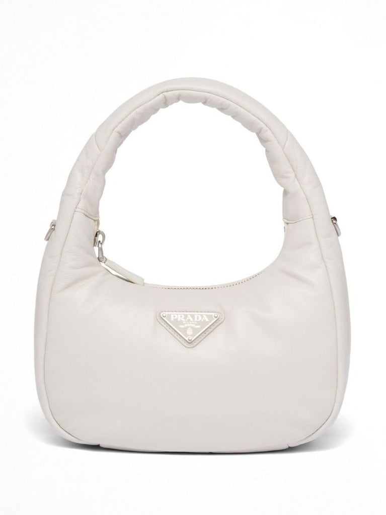 White Leather Padded Top Handle Bag